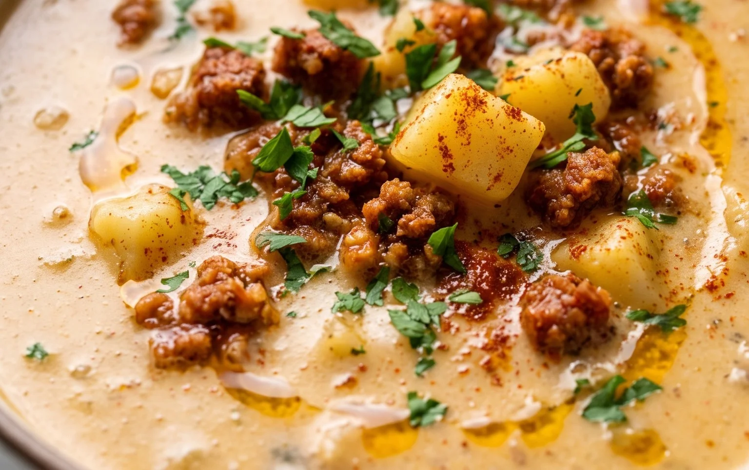 Spanish Potato Soup with Beef Chorizo