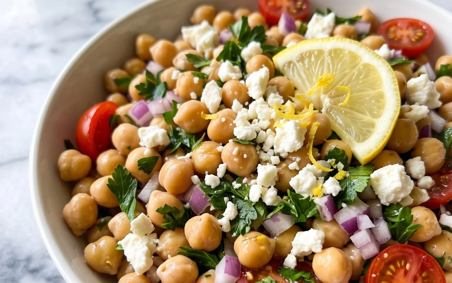 Quick Lemony Chickpea Feta Salad Recipe